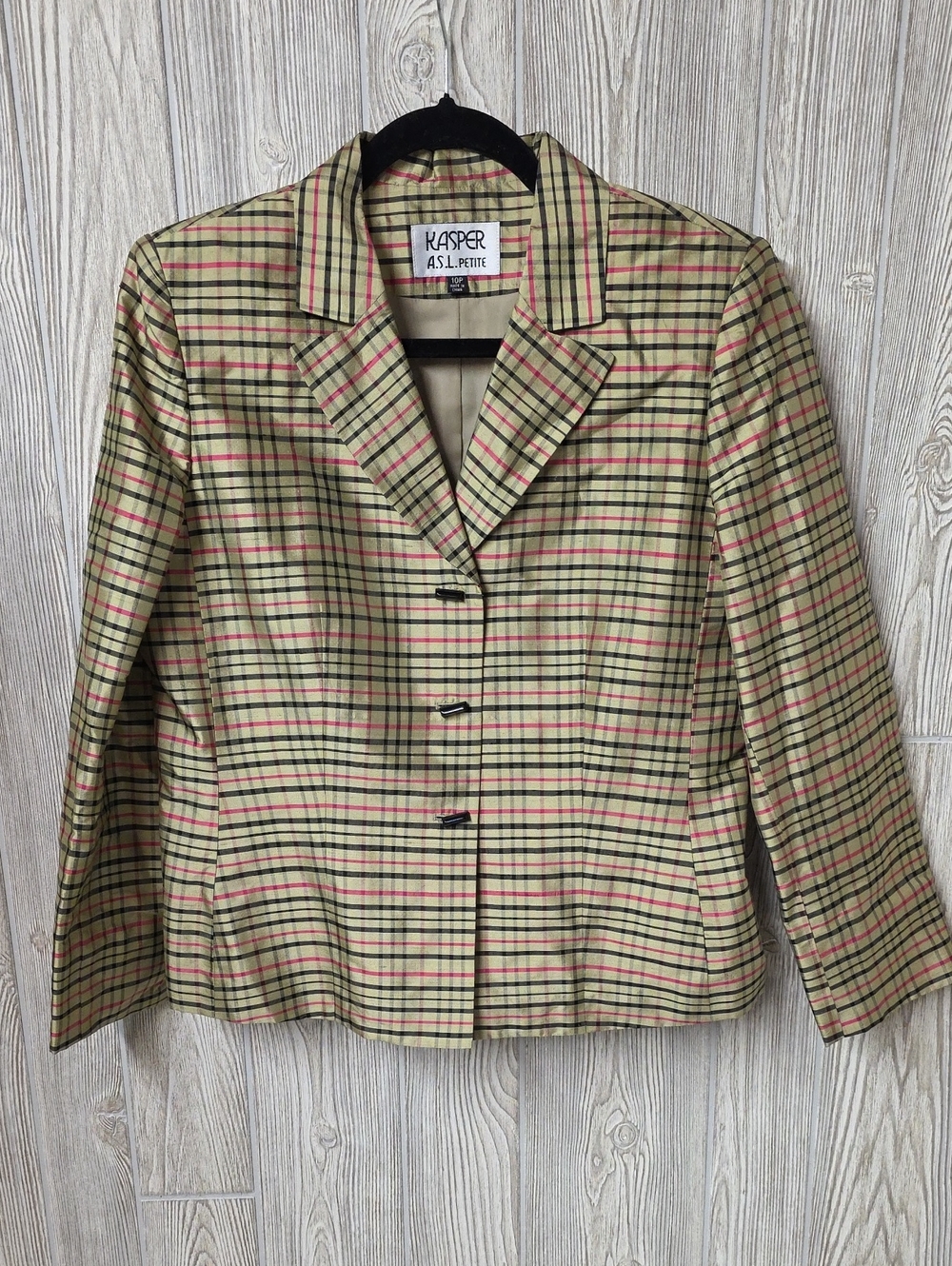 Kasper A.S.L. Petite 100% Silk Plaid Blazer Vintage 1990s/Y2K Womens Size 10P